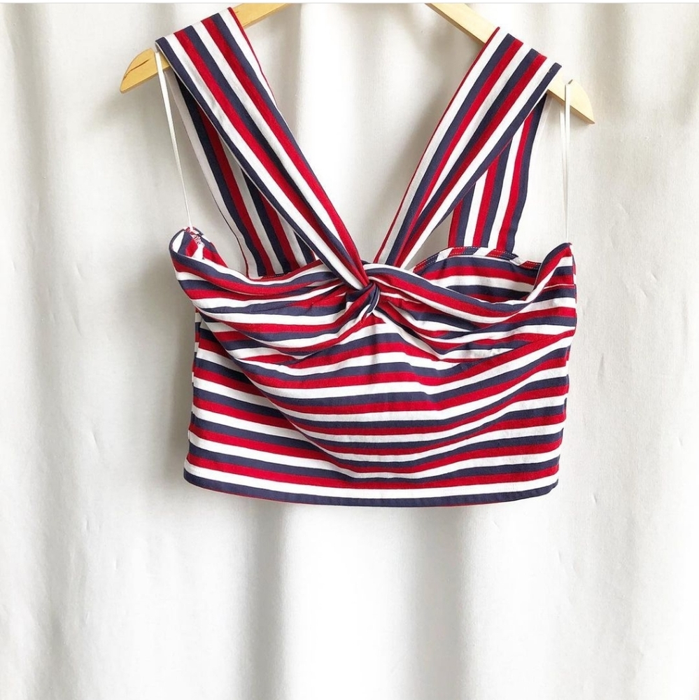 Topshop red, white and blue stripe crop top |